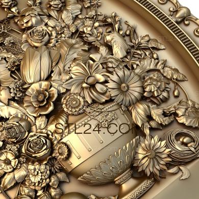 Art pano (Flowers in a vase oval frame, PH_0068) 3D models for cnc